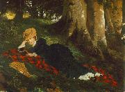 Gyula Benczur Woman Reading in a Forest oil painting artist